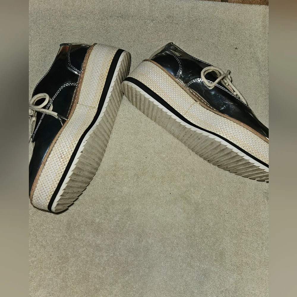 Zara Silver Metallic Platform Lace-Up Shoes with Cream Laces